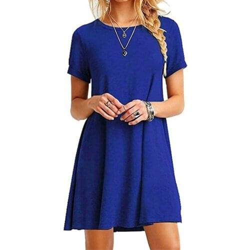 Woman Summer Casual Beach T-Shirt Dress O Neck Mini Dresses Short Sleeve Breathable Pure Color Loose Street Wear Sundress