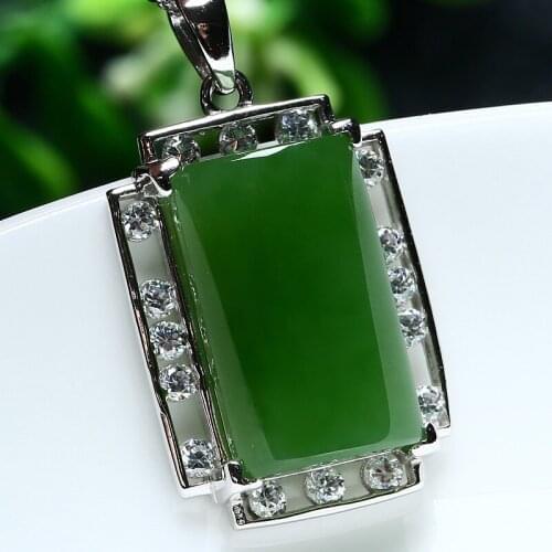 Genuine natural green spinach and Nephrite Jade Pendant 925 nothing silver inlay and Tian Biyu Pendant