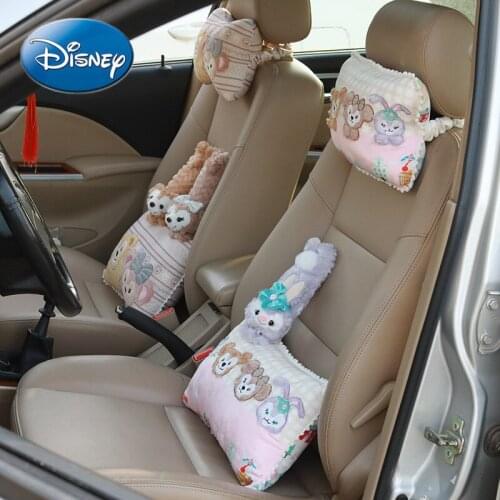 Disney Cute Duffy Series Car Headrest Car Neck Pillow Seat Bone Pillow Lumbar Pillow Cushion Seat Belt Cover