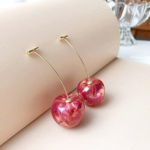 Korean Resin Cherry Long Drop Earrings Women Sweet Fruit Ear Dangle Charming Statement Pendant Jewelry Gifts dropshipping