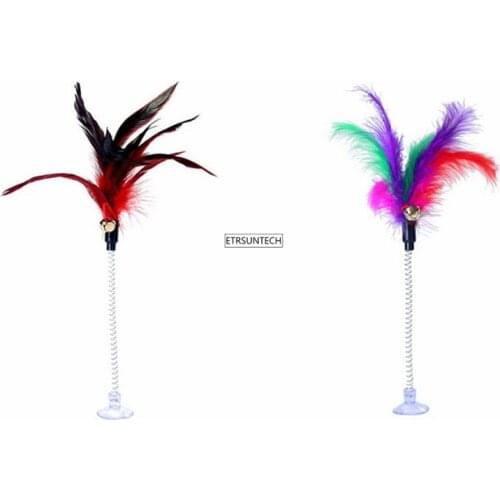 200pcs Suction Cup With Bell Spring Feather Pet Cat Toy Plush Artificial Funny Interactive Cat Toys