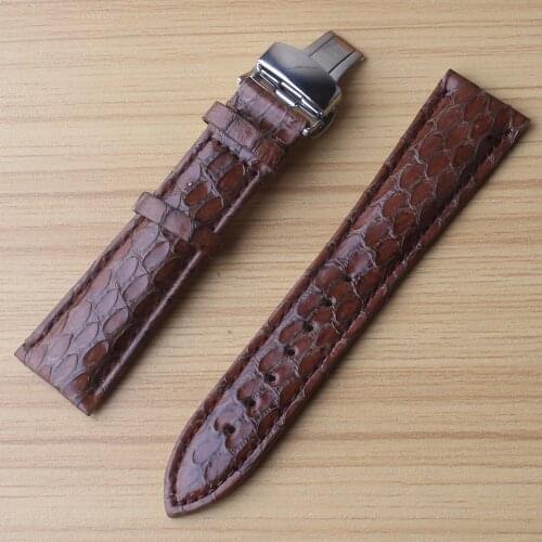Quality 20MM 22MM White Black Brown real snake Calf and cowhide Leather Watchband strap watch band Silver Butterfly buckle mens