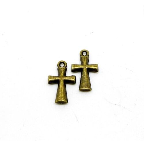 RONGQING 100pcs/lot Antique Bronze Cross Charms 20x12mm Crucifix Religion Pendant Accessories for Jewelry Making