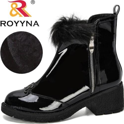 ROYYNA 2019 New Designers Patent Leather Women Ankle Boots Solid Zipper Short Boots Round Toe Med Winter Shoes Feminimo Trendy