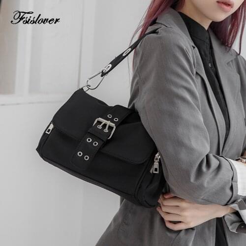 Vintage Baguette Oxford buckle design Women Shoulder Bag Retro Split Women Bag Solid Ladies Small Messenger Handbag Female