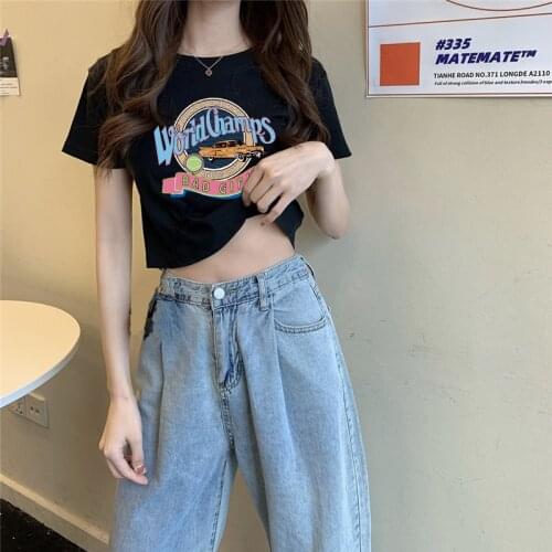 Korean Summer Women Top Tee y2k Fashion Casual Letter Print Short Sleeve O-Neck Slim Fit Harajuku Female T-shirt Sexy Crop top