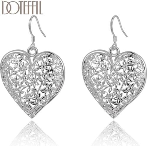 DOTEFFIL 925 Sterling Silver Hollow Heart Flower Earrings For Women Best Gift Wedding Engagement Jewelry