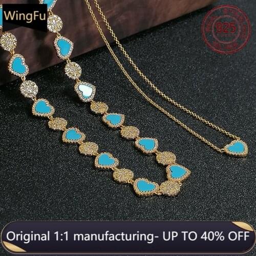 2021.6 month new style 925 sterling silver monaco womne jewelry gold necklace blue love heart pendant inlaid vice stone necklace