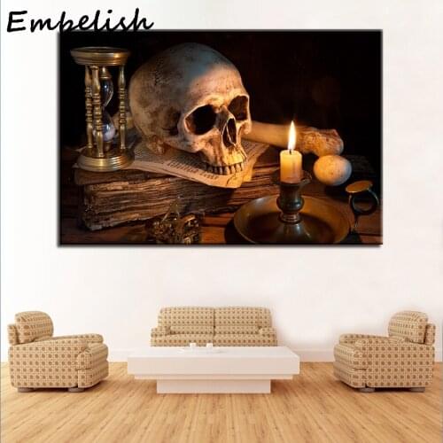 1 Pieces Skull Burning Candle HD Print Canvas Painting For Living Room Modern Home Decor Posters Wall Art Pictures