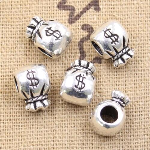 10pcs 12x9x8mm Purse Money 4.5mm Big Hole Bead Charm Fits Antique Silver Color Charm Bracelets Wholesale