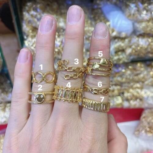 10Pcs Good quality boho gold plating metal solid color smiling face pig nose metal ring for women men jewelry designer