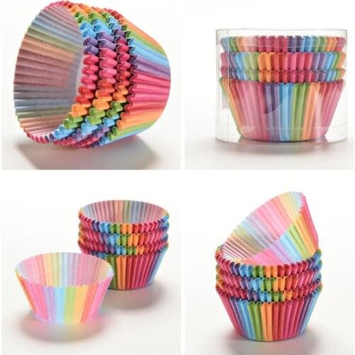 100Pcs/lot Cupcake Paper Cups Rainbow Liner Cupcake Muffin Cases Paper Cake Baking Molds Wedding Party Decorating Cupcake Cases