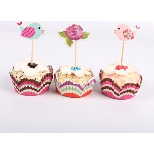 18pcs/lot Flowers Bird Theme Party Cupcake Toppers Pick Party Supplies Kids Birthday Party Wedding Cake Decorations