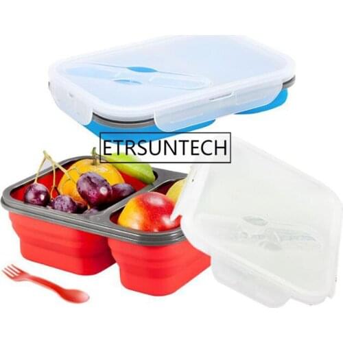 2 Cells Silicone Collapsible Portable Lunch Box Microwave Oven Bowl Folding Food Storage Lunch Container Lunchbox