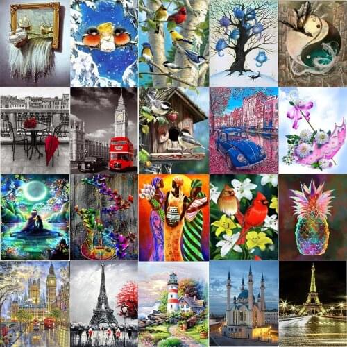 Architecture 5D Diamond Painting Full Diamondcastle Lighthouse Eiffel Tower Big Ben Round Diamond Mosaic Pattern Home Decorati