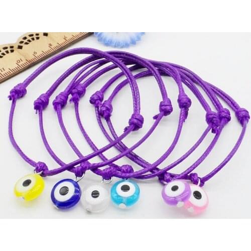 Free Ship 100pcs Hamsa String Eye Lucky Purple wax Cord Adjustable Bracelet