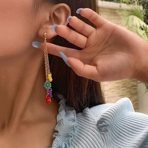 Bohemian Colorful CCB Beads Daisy Flower Dangle Earring for Women Ethnic Geometric Chains Tassel Eardrop Earrings Jewelry Gift