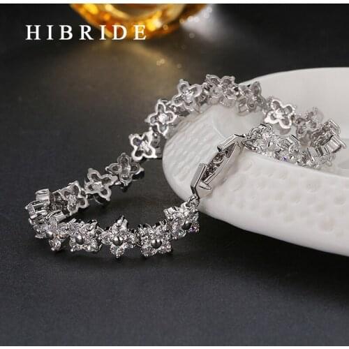 HIBRIDE JEWELRY Brand New Shiny Star Shape AAA Cubic Zirconia Wedding Bracelets, Luxury Colorful Gold-Color Bangles , B-13