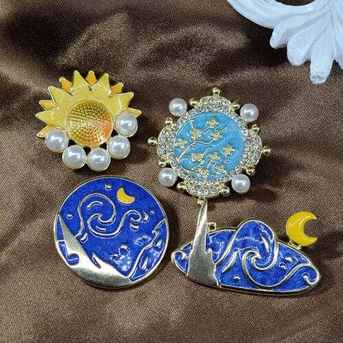 Blossom Tuesday night sunflower brooch enamel glaze set auger pearl pin coat a corsage female restoring ancient ways