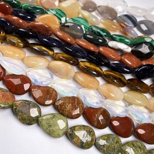 12pcs Faceted Beads Natural Stone Bead Oblate Water Drop 20cm for Jewelry Making DIY Necklace Bracelet Accessories 13x18x6mm