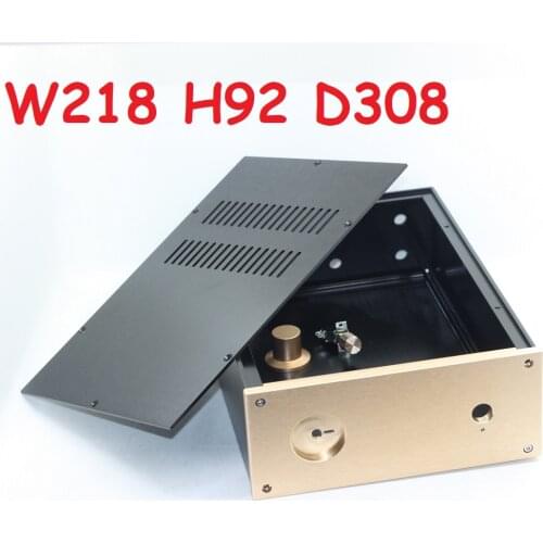 Size D308 W218 H92mm DAC Decoder Shell Rear Amplifier Case Aluminum Chassis Power Supply DIY Preamplifier Box WA125 Gold Panel