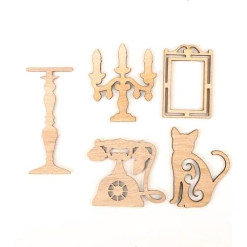 Wooden European Style Home Pattern Scrapbooking Collection Craft Handmade Accessory Home Decoration DIY 45-65mm 10pcs