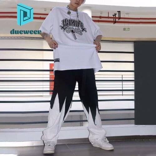 DUEWEER Mens Straight Jeans Hip Hop Casual Patchwork Jeans Trousers Streetwear Men Baggy Black White Punk Gothic Denim Pants