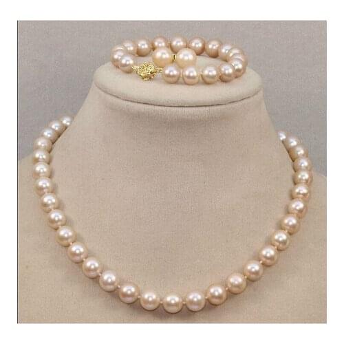Elegant 10-11mm natural south sea pink pearl necklace Bracelet Earring 18 inch