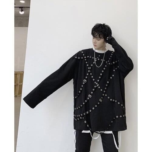 Dark long sleeve t-yaosi style personalized rivet T-shirt small band heavy craft coat punk crew neck