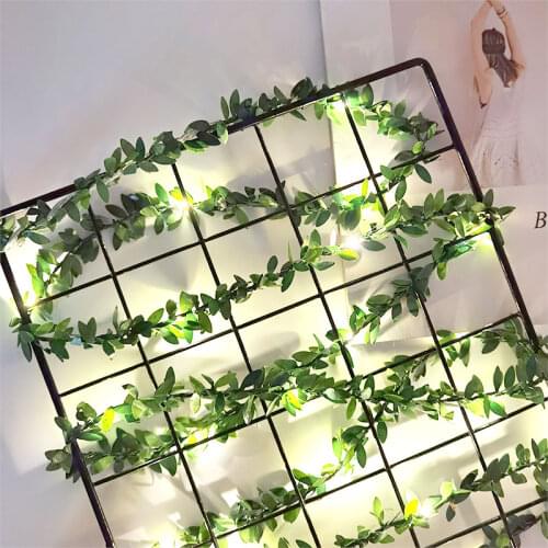 1Pc 2M Green Artificial Leaves Tiny Leaf Garland Fairy Light LED Copper Wire String Lights For Birthday Wedding Party Home Decor