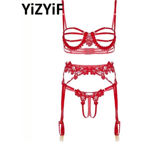 Women Bra Garter Briefs Sets 3Pcs Lace Perspective Underwear Set Ladies Fashion Seamless Temptation Sexy Erotic Lingerie