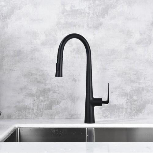 Matte Black Kitchen Sink Faucets with Pull Down Sprayer Single Handle High Arc Deck Mount Commercial