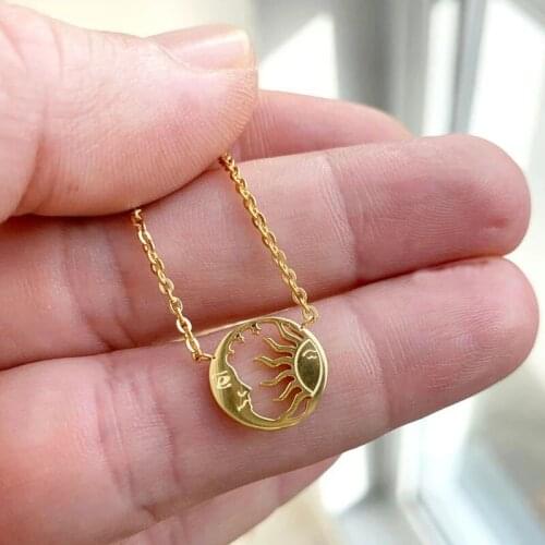 Minimalism Crescent Moon and Sun Pendants Necklaces Stainless Steel Star Charm Gold Color Disc Coin Necklace Gifts For Women
