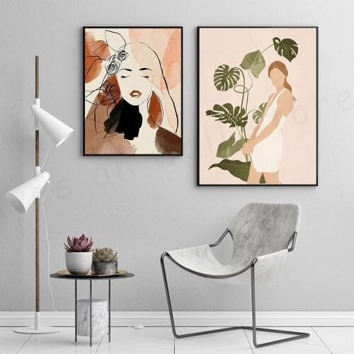 Fashion Poster Woman Wall Art Boho Style Canvas Print Leafs Vintage Pictures Abstract Nordic Posters and Prints Home Decor