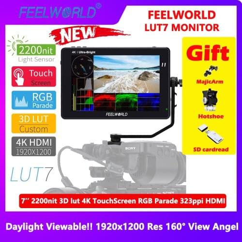 FEELWORLD LUT7 7 Inch Ultra Bright 2200nit Touch Screen Camera DSLR Field Monitor with 3D Lut Waveform Vectorscope Automatic Lig