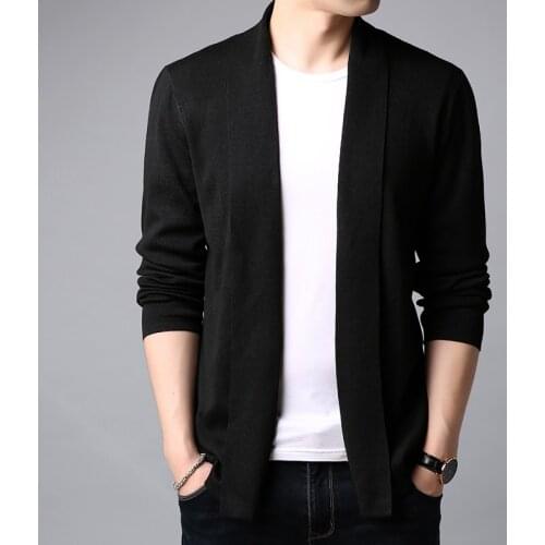 2020 New Autumn Winter Brand Clothing Sweater Men Fashion Solid Color Slim Fit Cardigan Men Open Long Stitch Knitted Sweater Men