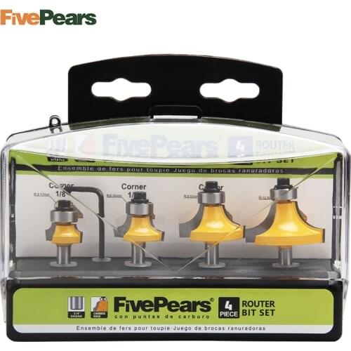 4PCS 1/4" Corner Router Bits Set Milling Cutters for woodworking tool Tungsten Carbide Wood Cutters with Portable Hook Box