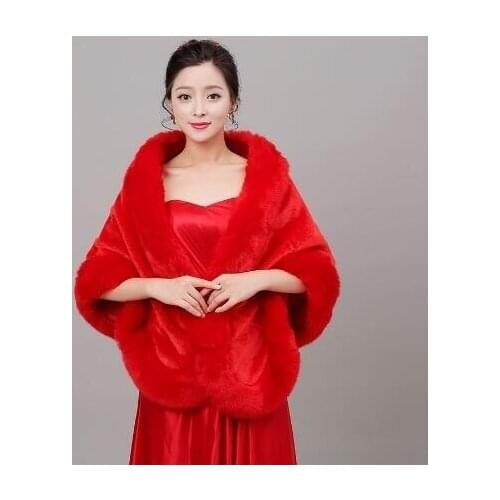 Red Ivory White Faux Fur Wedding Bridal Wrap Bolero Shawl Cape Winter Women Evening Party Jackets Wedding Shrug
