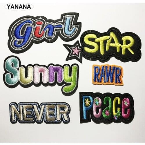 DIY Written Words Patch star peace sunny Embroidered Hippie Iron On Kids Patches For Clothes Stickers Badge