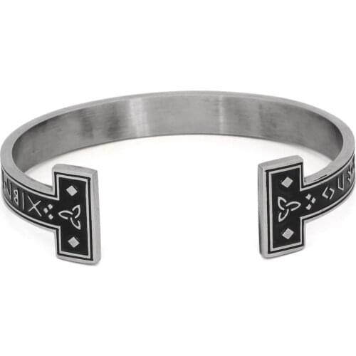 Stainless steel viking rune cuff bracelet for men viking jewelry with valknut gift bag