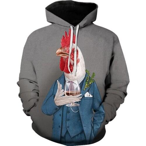 2021 Spring and Autumn New 3D Hoodie Casual Mens Hoodie 3D Print Jacket Rooster Pattern
