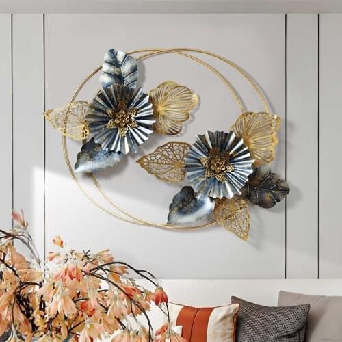 New Chinese Wrought Iron 3D Flower Wall Hangings Crafts Home Livingroom Wall Mural Ornaments Hotel Porch Wall Sticker Decoration