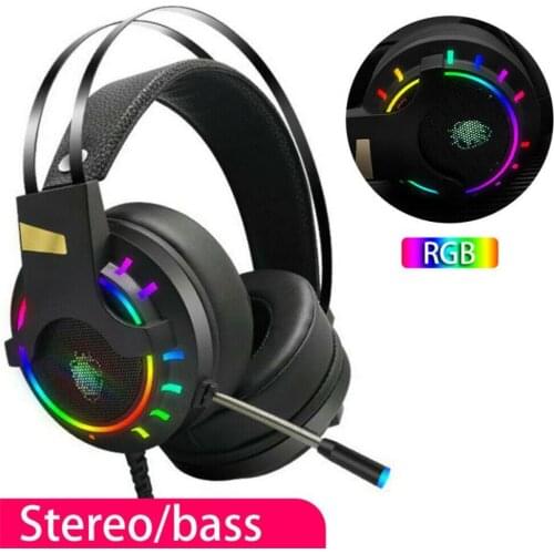 VIRWIR Professional Wired USB 7.1 Gaming Headphone Stereo Headsets RGB Lighting With Mic For PS4 Laptop Computer Game Headphones