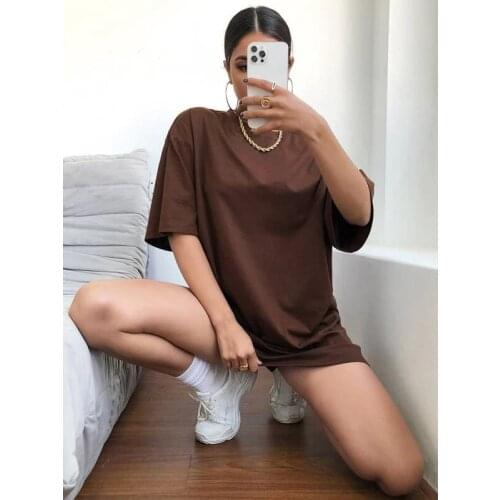 Oversized T-shirt Simple Summer Harajuku Short-sleeved Women Casual Solid Color Pure Cotton Street Top Female Tee Clothing