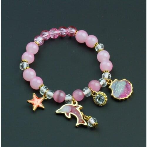 Pink Green Purple Charms Beads Mermaid Bracelet Wristband For Kids Birthday Party Decorations Girl Gift