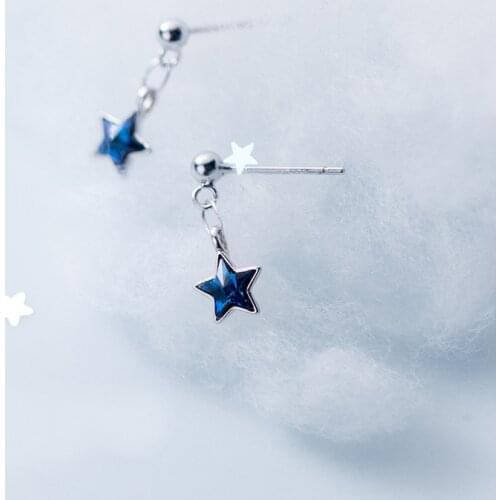 MloveAcc 100% 925 Solid Sterling Silver Jewelry Tiny Star Blue CZ Stud Earrings Xmas Girls Gift