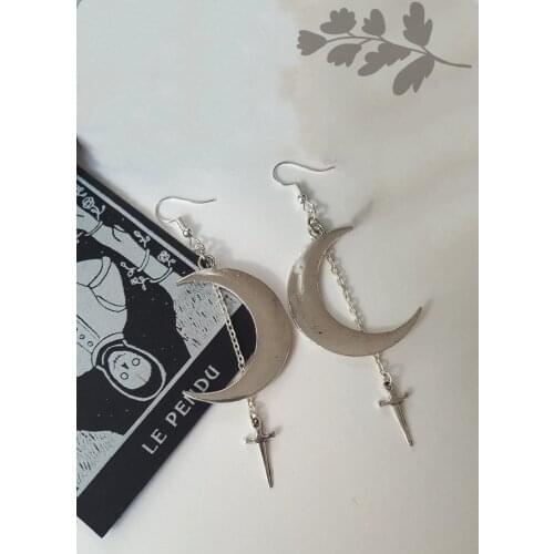 Moon dagger earrings Witchy alternative goth witch gothic boho pendant silver color Mysterious woman gift new classics fashion