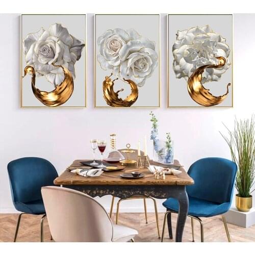 Modern Abstract White Flower Painting on Canvas Nordic Wall Art Posters and Prints Wall Pictures for Living Room Home Decoration
