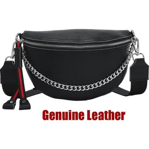 Retro Genuine Leather Crossbody Bags For Women 2021 Lady Messenger Bag Solid Color Handbags and Purses Chain Chest Bags