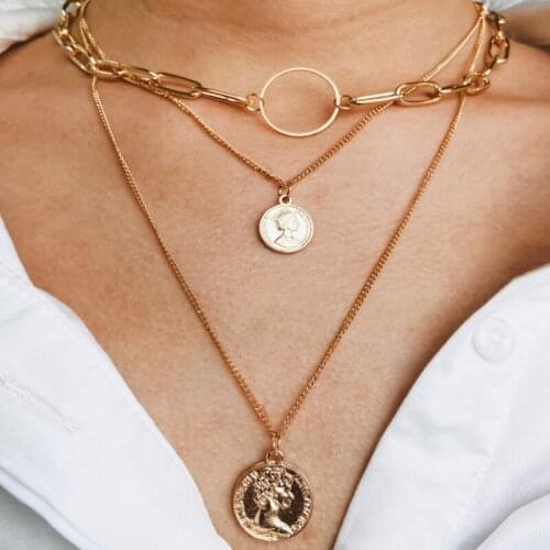 Vintage Exaggerated Multi Layer Long Necklace for Women Coin Cross Choker Rock Necklace Collars Statement Necklace Jewelry